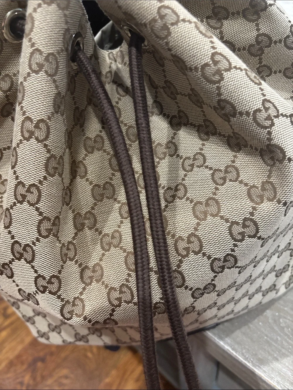 Gucci Beige/Brown GG Canvas Drawstring Duffel